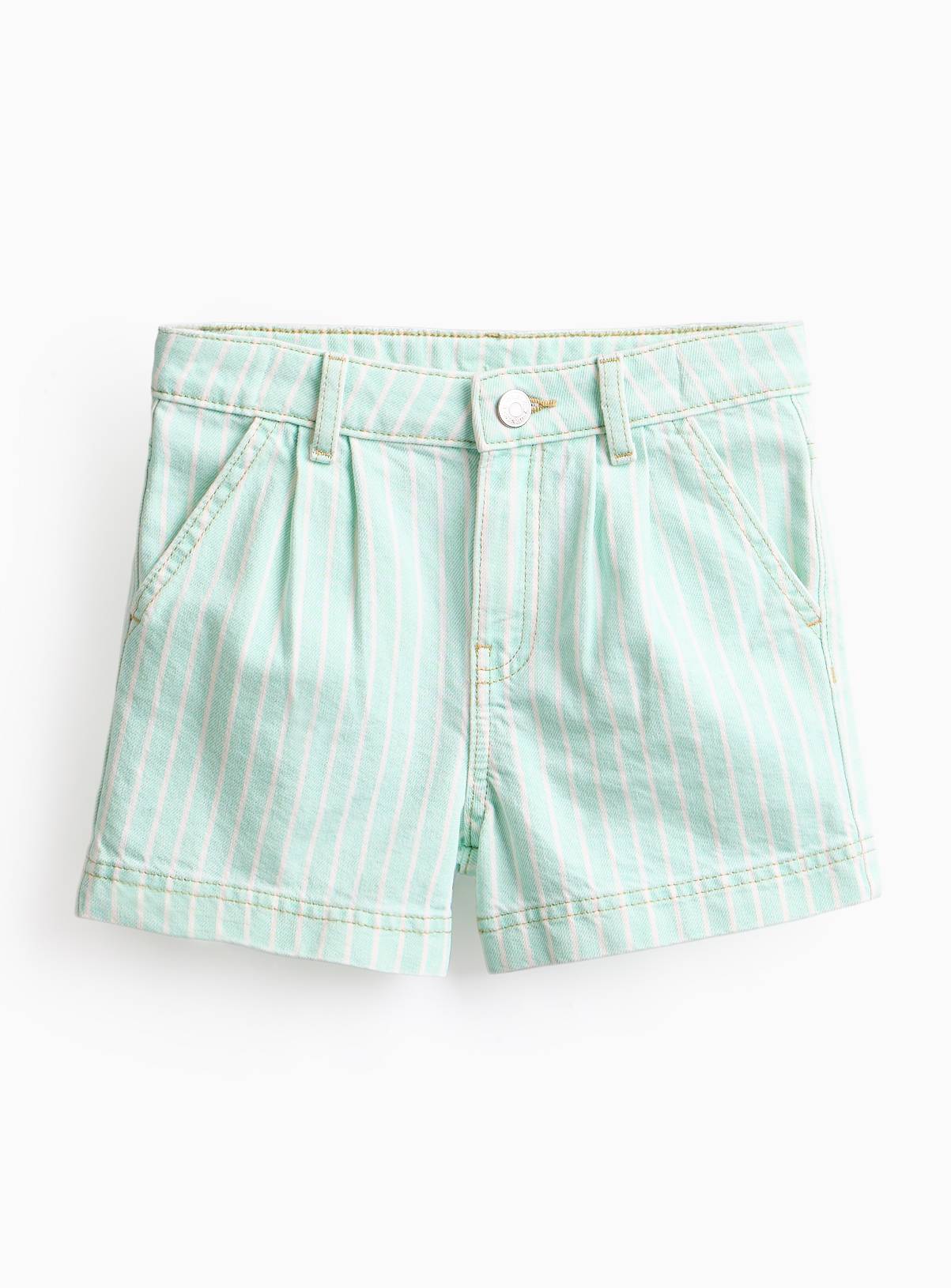 Light Green Stripe Print Denim Shorts 5 years - Image 1